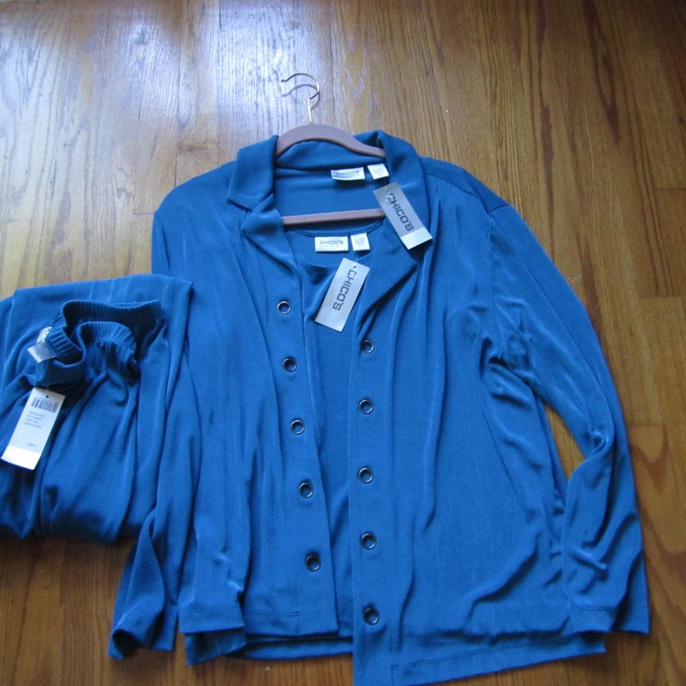 NWT CHICO'S TRAVELERS 3 PIECE SET~ SIZE 3 ~TEAL